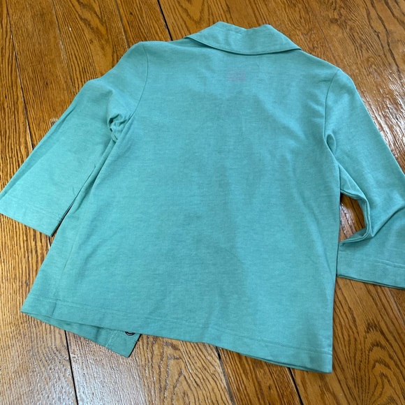 Good Fortune brand green jacket. Navy stripe details. Snap front. Size Small - Picture 8 of 8